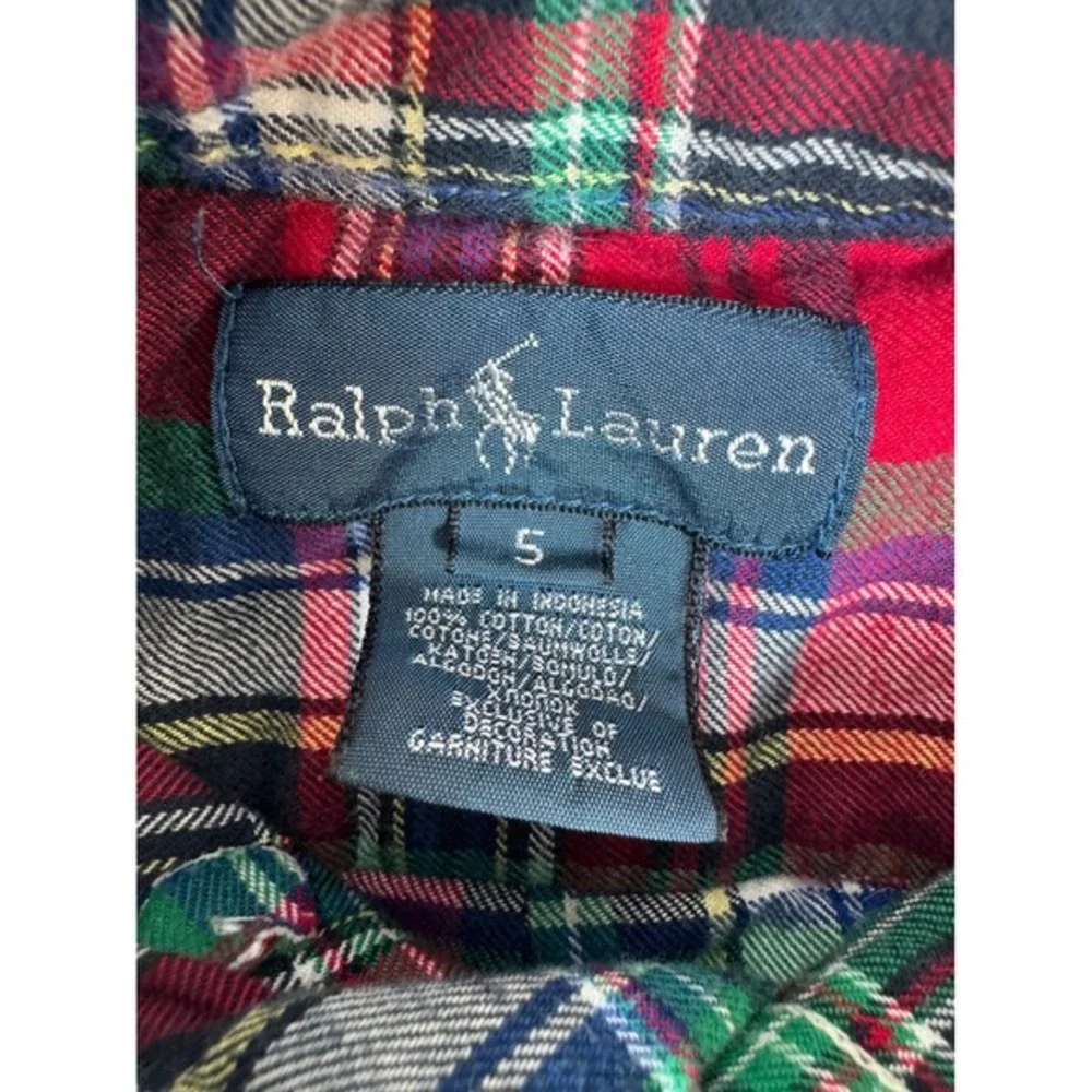 Ralph Lauren Boys Size‎ 5 Plaid Flannel Button Down Shirt Red Green Blue Cotton